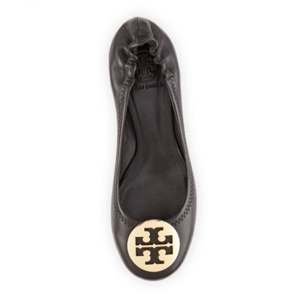 Tory Burch Reva Leather Ballet Flats Black Size